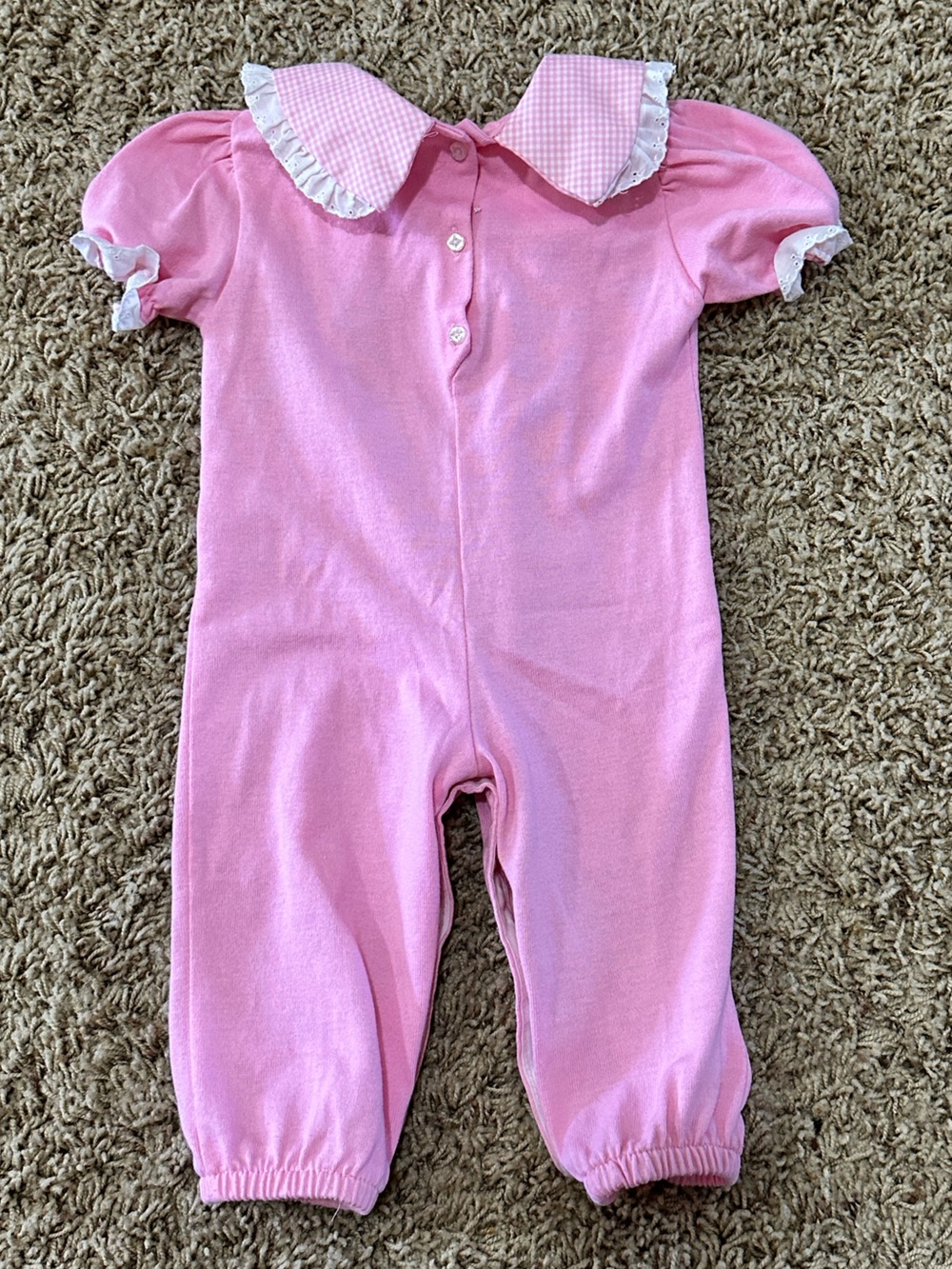 healthtex Pink Ruffle Collar One-Piece Bodysuit with ABC Applique vintage - Picture 3 of 4